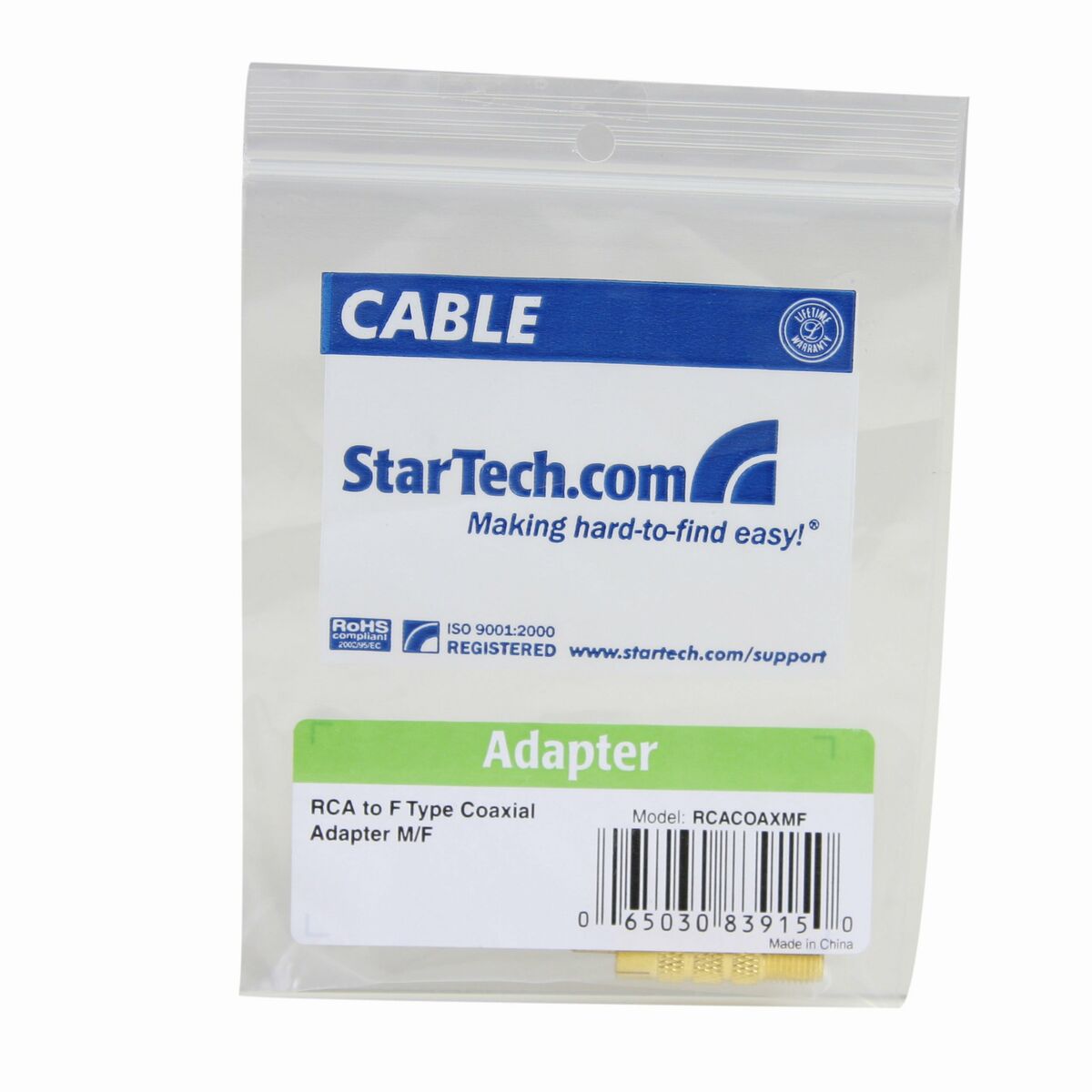 RCA Adapter Startech RCACOAXMF Yellow