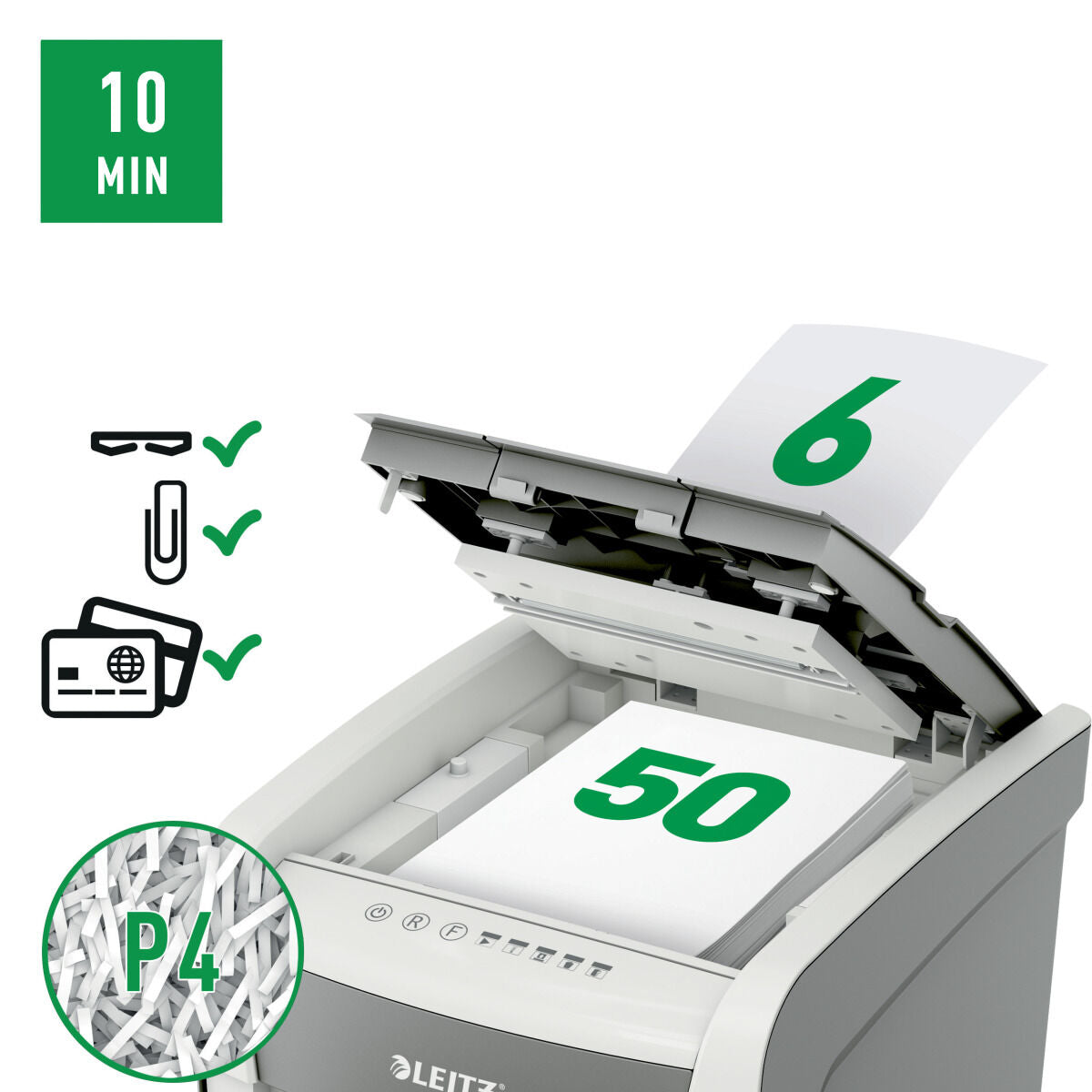 Paper Shredder Leitz IQ Autofeed 50X P4 20 L