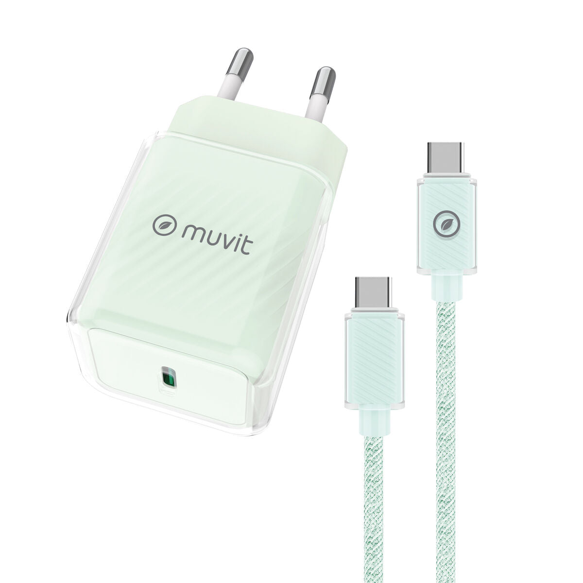 Wall Charger + USB-C Cable Muvit for Change Glass GaN Green