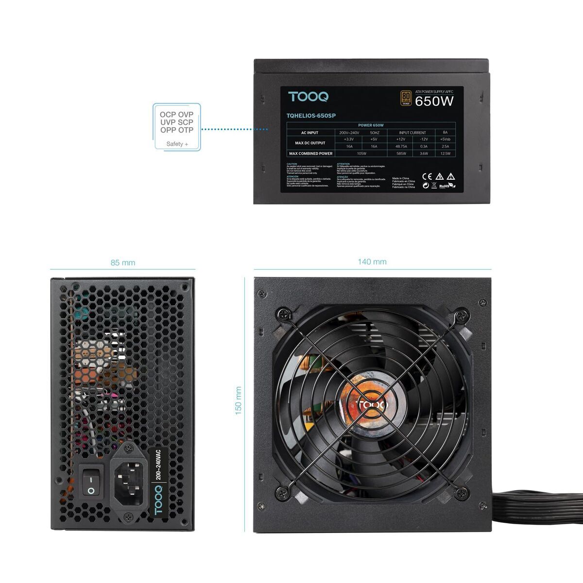 Monitor TooQ TQHELIOS-650SP ATX 650 W 80 Plus Bronze