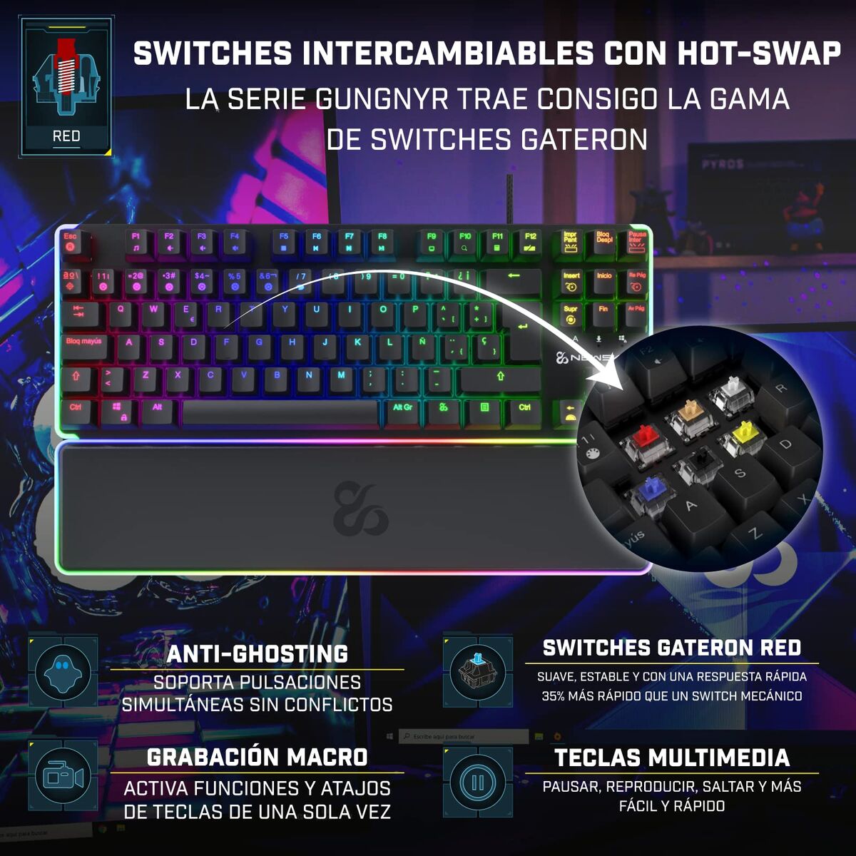 Keyboard Newskill NS-KB-GUNGNYR-GAT-RE Spanish Qwerty QWERTY Black