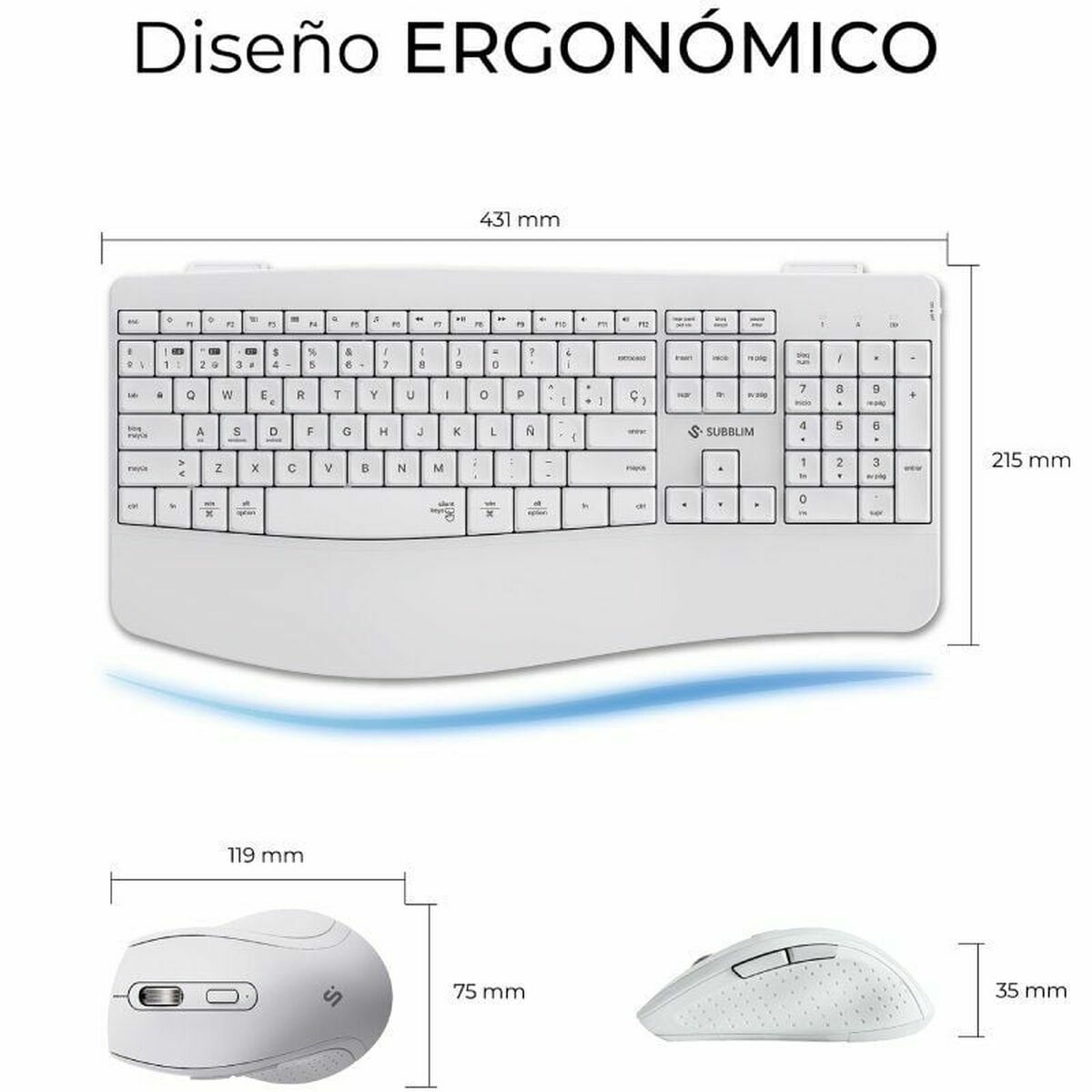 Keyboard and Mouse Subblim SUBKBC-DCOPW1 White