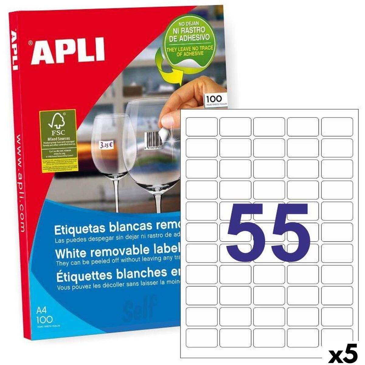 Printer Labels Apli White 100 Sheets 36,8 x 23,8 mm (5 Units)