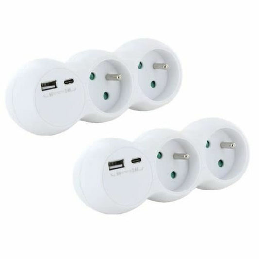 2-socket plugboard with power switch Chacon 47002 3680 W