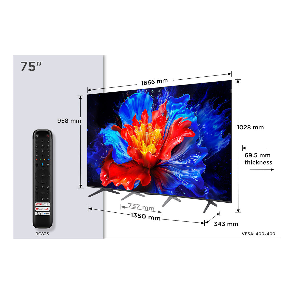 Smart TV TCL 75P89K       75 75" 4K Ultra HD HDR QLED