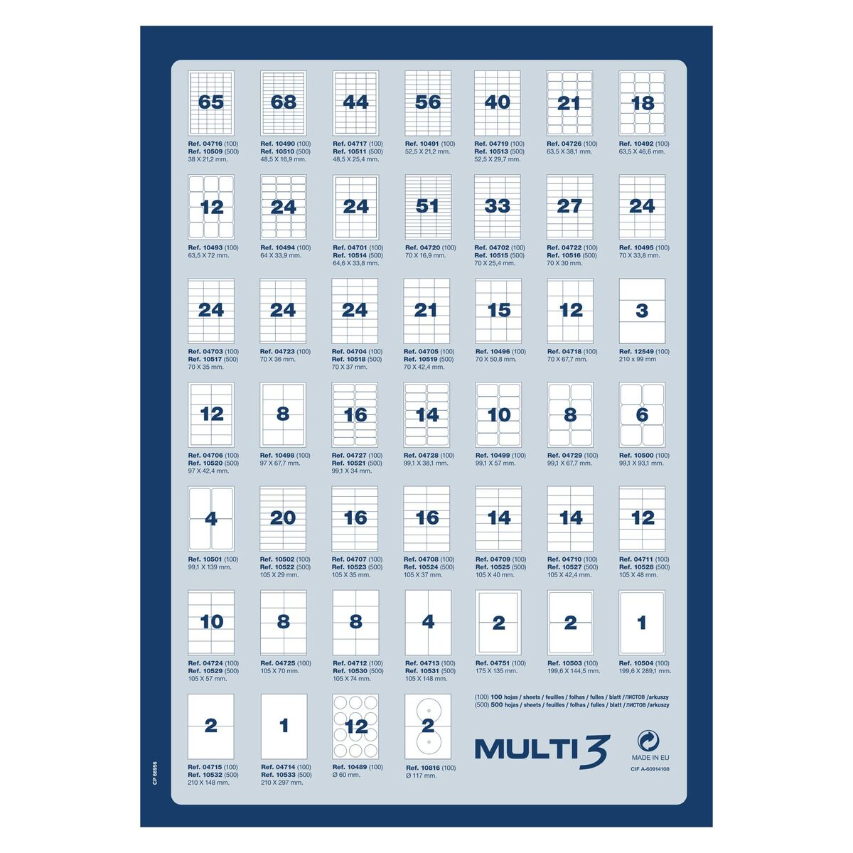 Adhesive labels MULTI 3 White Upright 500 Sheets 70 x 42,4 mm (24 Units)