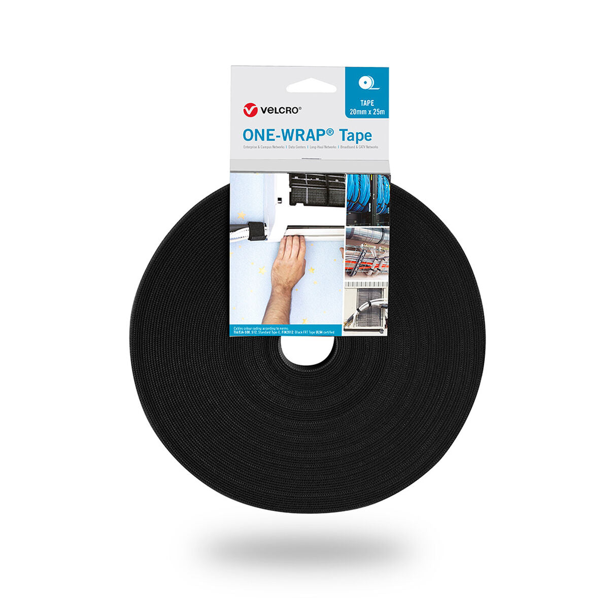 Cable holder Velcro one-wrap Black 20 mm x 25 m