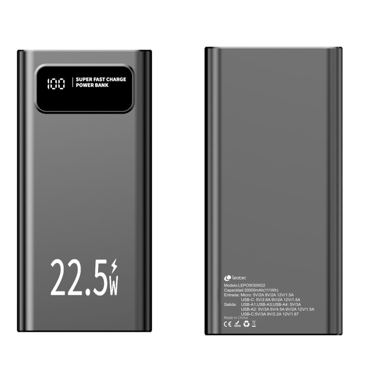 Powerbank LEOTEC LEPOW30W22K Black 30000 mAh